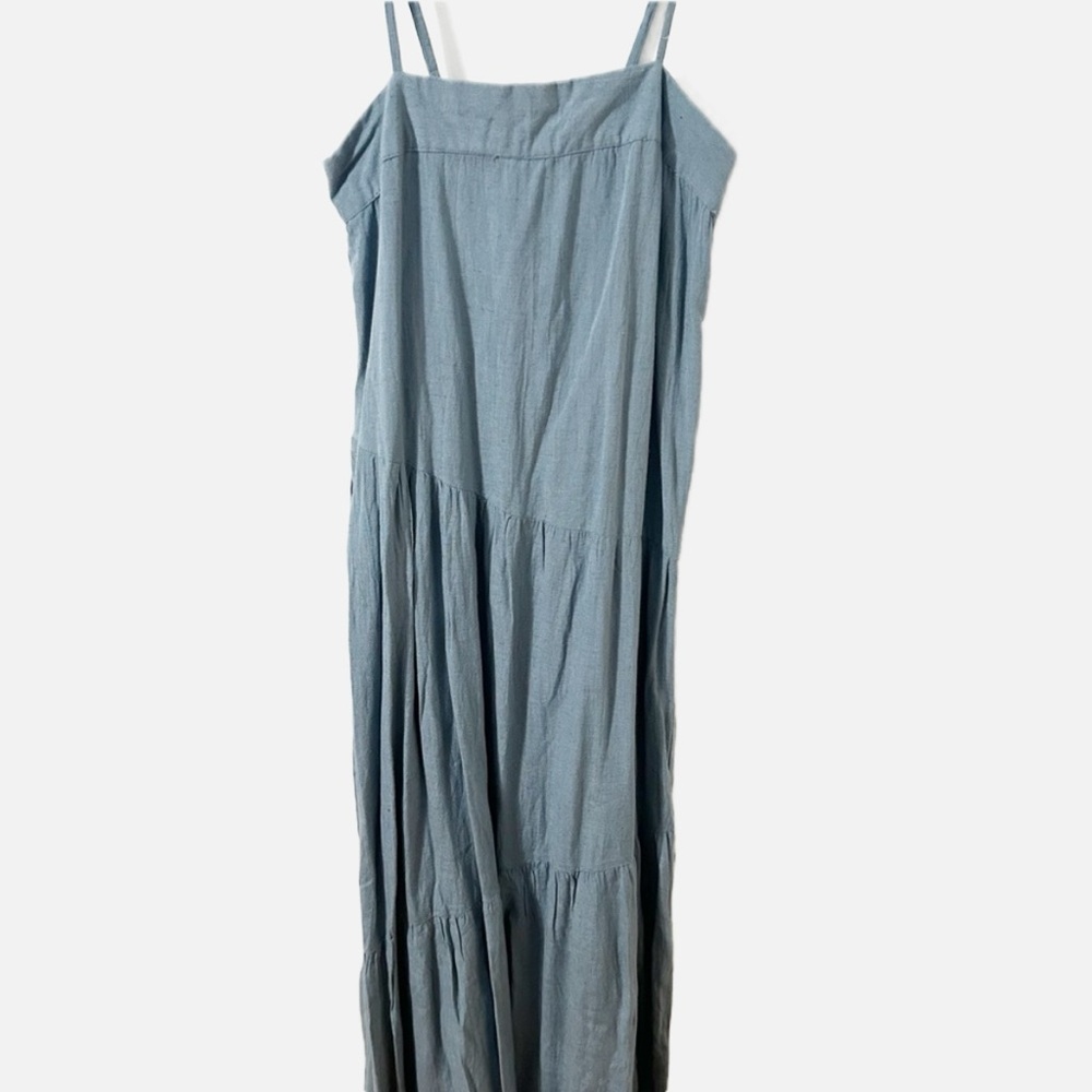 NWT Sim and Sam Rayon Linen Blend Tiered Dusty Blue Maxi Dress Fully Lined